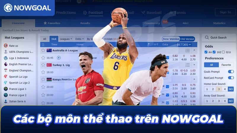 Các bộ môn thể thao được cập nhật tại hệ thống